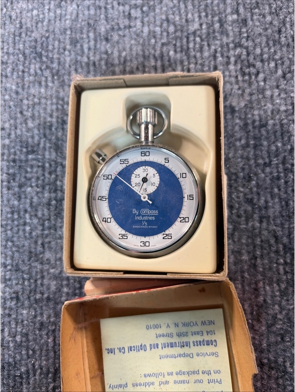 Compass Swiss Made Mechanical Stopwatch Silver/Blue w/ Box & Certificate